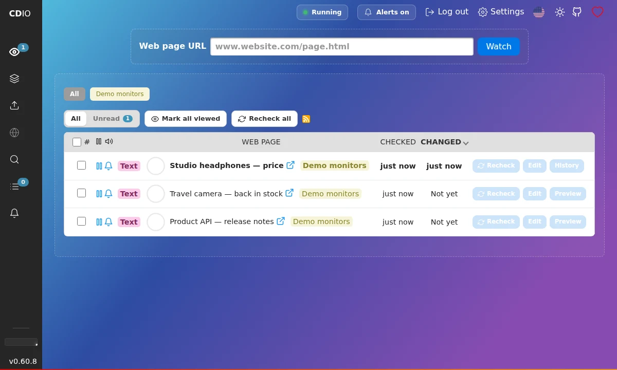 Changedetection.io — мониторинг изменений сайтов